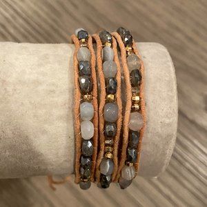 New Auth Chan Luu Mystic Labradorite Mix Five Wrap Leather Bracelet